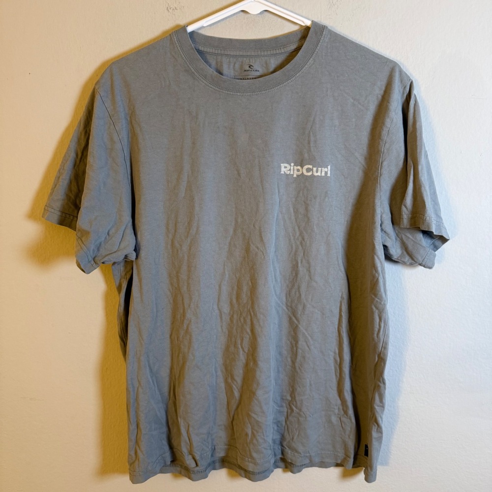 Rip Curl Mens Relaxed Graphic T-Shirt Grey Large Surf Company Wave Back Print